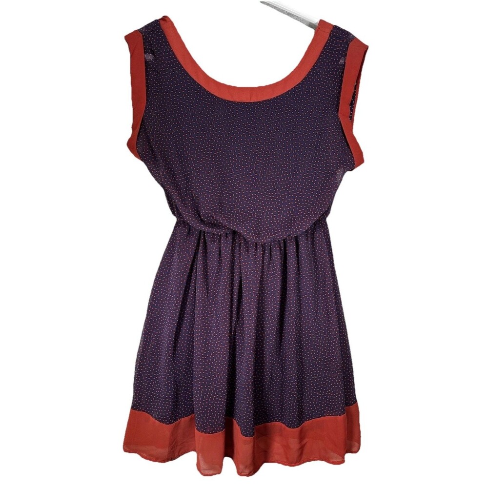 Lush Dress Blouson Feminine Polka Dots Bare Back  Purple Pink Sleeveless Size XS